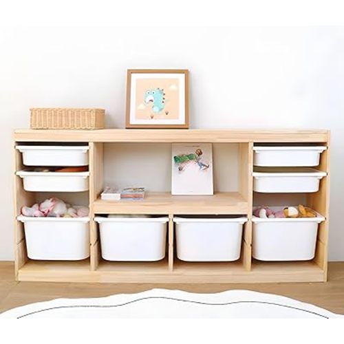 LITFAD Wooden Closed Back Kids Bookshelf Freestanding Bookcase Modern Display Cabinet Shelf with Drawers Children Toy Storage Cabinet for Bedroom, Study, Living Room - 61" L x 12" W x 30" H White