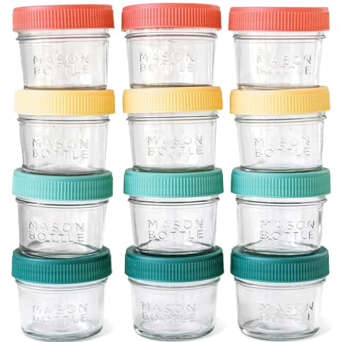 Mason Bottle 4oz Breast Milk Storage Jars (12-Pack) – Reusable Glass Baby Food Containers with Lid for Baby Formula & Breastmilk – Airtight, Stackable, Freezable