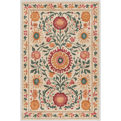 Vintage Floral Rug - Charlton Home® Apollo Suzani Flat-Weave Rug