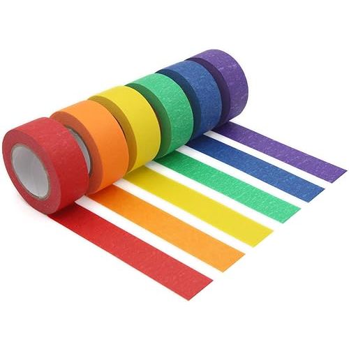 Colored Masking Tape, Colored Painters Tape for Arts & Crafts, Labeling or Coding - Art Supplies for Kids - 6 Different Color Rolls - Masking Tape 1 Inch x 13 Yards (2.4cm X 12m)