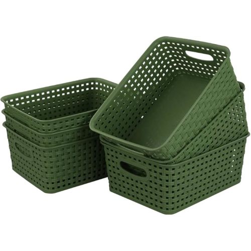 Sandmovie Plastic Weave Storage Baskets for Kitchen Bathroom, Green, 6 Packs