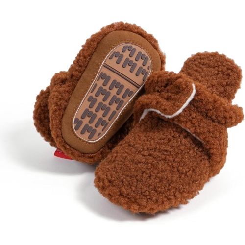 Babelvit Newborn Baby Boy Girl Soft Fleece Booties Stay On Infant Slippers Socks Shoe Non Skid Gripper Toddler First Walkers Winter Ankle Crib Shoes