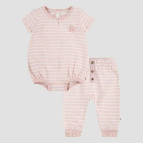 Huggies Baby Girls' Flower Short Sleeve Bodysuit & Pants Set - Pink Newborn