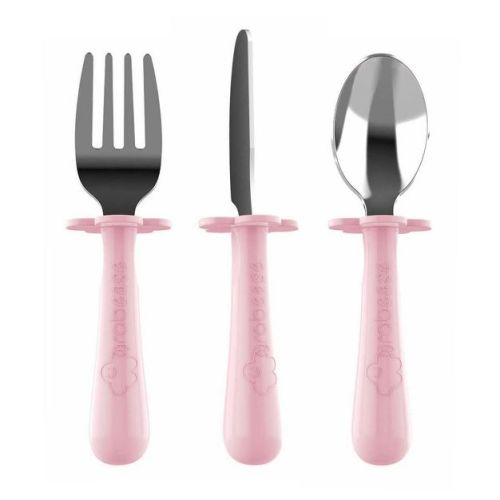 Grabease Grabease 3-piece Stainless Steel Utensil Set For Independent Self-feeding: Fork, Spoon & Curve-tip Safety Knife For 18 Months & Up
