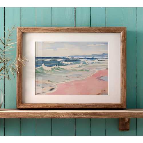 Coastal Beach Print: Turquoise Ocean, Pink Sand (Digital Download)