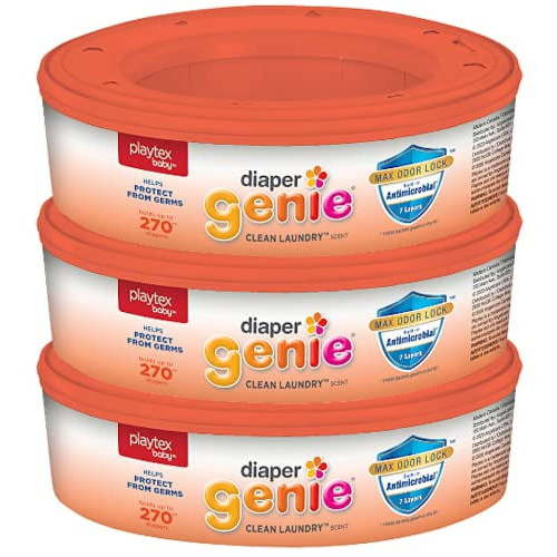 Diaper Genie Max Fresh Odor Lock Scented Diaper Pail Refills, 3 Pack, 810 Count