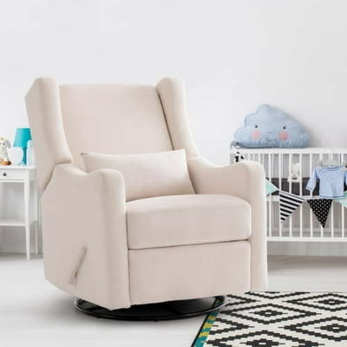 Harkawon Swivel Rocker Recliner Chair -360° Quiet Gliding Nursery Chair with Waterproof Fabric, Metal Base, Recliner for Breastfeeding & Baby Nursery Room(Beige)