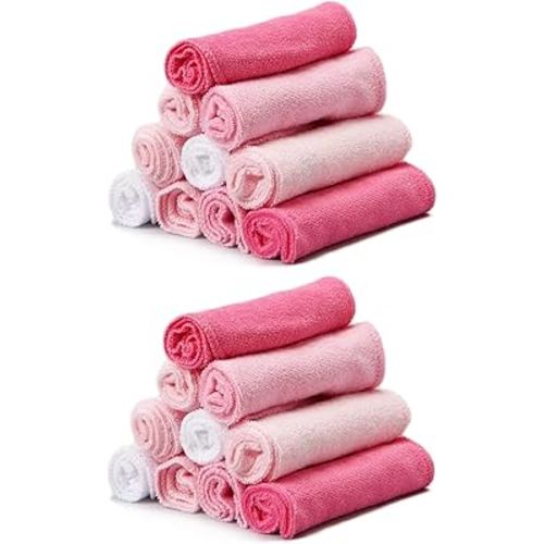Spasilk Washcloth Wipes Set for Newborn Boys and Girls, Soft Terry Washcloth Set, Pack of 20, Pink