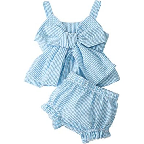 LYSINK Newborn Baby Girl Clothes Stripe Sleeveless Bowknot Tank Top Shorts Set Summer Outfits Cute Baby Clothes Girl 0-18M