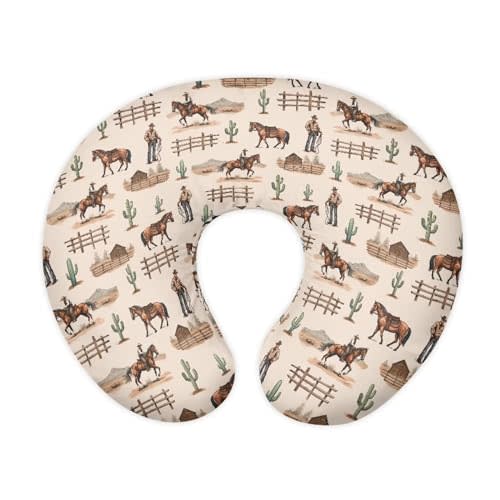 Lotusorchid Western Cowboy Nursing Pillow Cover Cactus Horse Nursery Feeding Pillowcase, Washable Comfy Breast Feeding Pillowcases, Breathable Nursery Breast Feeding Pillow Slipcover for Infant