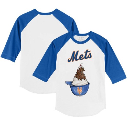 Infant New York Mets Tiny Turnip White/Royal Sundae Helmet Raglan 3/4-Sleeve T-Shirt