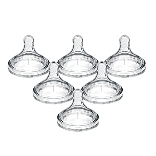 Dr. Browns Natural Flow Level 1 Wide-Neck Baby Bottle Silicone Nipple, Slow Flow, 0m+, 100% Silicone Bottle Nipple, 6 Pack