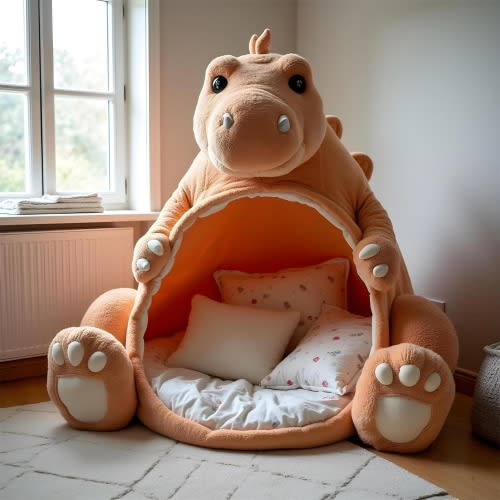 Cute Stuffed Dinosaur Kids Tent | Plush Dino Shaped Snuggle Cave | Indoor Play Tent for Children