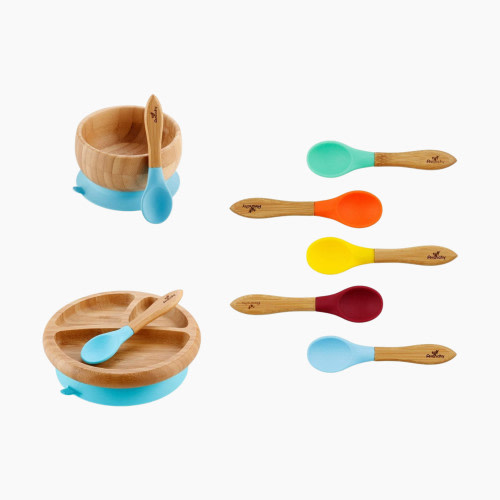 Avanchy Rainbow Gift Set Baby Bowl + Baby Plate + 7 Spoons - Blue