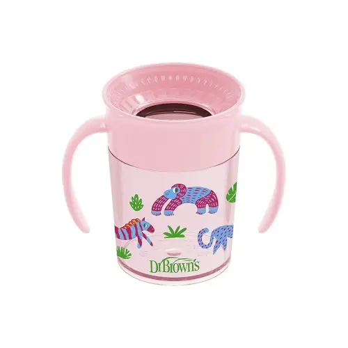 Dr. Brown’s Milestones™ Cheers360™ Training Sippy Cups with Handles for Babies and Toddlers, BPA Free, Pink Animal Deco, 7oz, 6m+