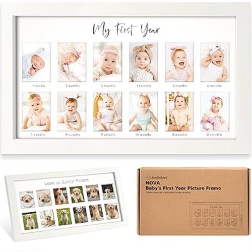 My First Year Photo Frame,12 Months Baby Picture Frame for Newborn Girl,Boy-Baby Shower Gifts Keepsakes,Monthly Baby's One Year Birthday Milestone,1st Nursery Photo Collage Display Board(Alpine White)