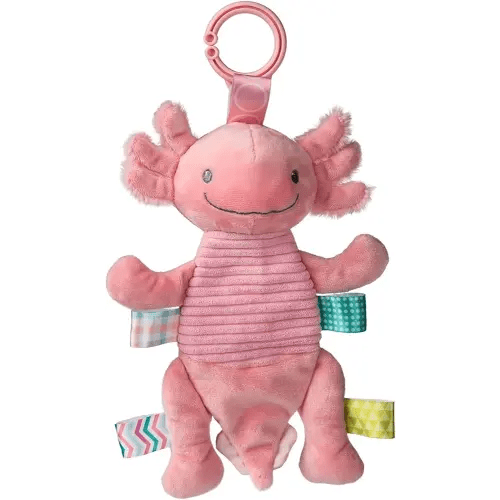 Taggies Baby Rattle with Crinkle Paper Activity Toy with Sensory Tags, 9-Inches, Lizzy Pink Axolotl