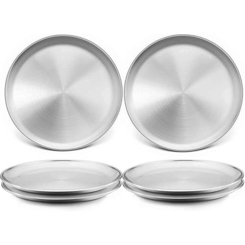 TeamFar Toddler Plates, 8 Inch Stainless Steel Kids Dinner Metal Plates, Round Serving Salad Plates for Camping Outdoor Party, Safe & Healthy, Sturdy & Heavy Duty, Dishwasher Safe – Set of 6