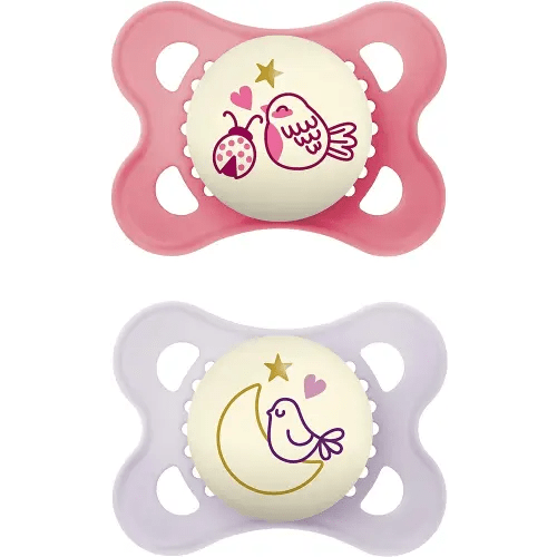 MAM Original Night, Binky for 0-6 Months, BPA-Free Silicone, Glows in The Dark, Best for Newborn Babies, Developed with Medical Experts, 2 Count Binkies, with Sterilizer Case