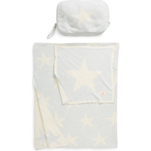 Pink Lemonade Stars Organic Cotton Baby Blanket & Travel Pouch Set, Sky Blue/ Natural