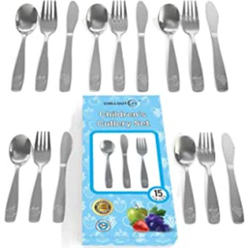 Amazon.com: 15 Piece Stainless Steel Kids Silverware Set - Child and Toddler Safe Flatware - Kids Utensil Set - Metal Kids Cutlery Set Includes 5 Small Kids Spoons, 5 Forks & 5 Knives : Baby