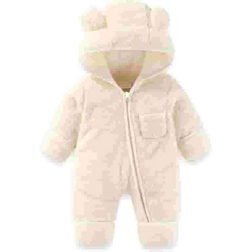 XFHLMJFF Bear Ears Jumpsuit Hooded Baby Fold Over Mittens Footies Girls Boys Winter Long Sleeve Solid Color Pajamas Onesies Suit Size 3-6 Months