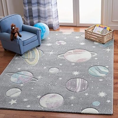SAFAVIEH Carousel Kids Collection Accent Rug - 3'3" x 5'3", Grey & Lavender, Non-Shedding & Easy Care, Ideal for High Traffic Areas for Boys & Girls in Playroom, Nursery, Bedroom (CRK103F)
