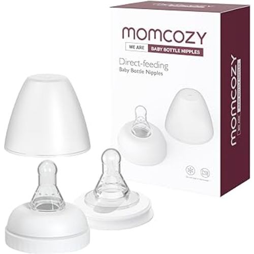 Momcozy Natural Nipples for Breast Milk, Seamless Transition Between Bottle and Breast, Helps Relieve Colic (Slow Flow/Natural Flow), for Momcozy Disposable Baby Bottle Kit, White