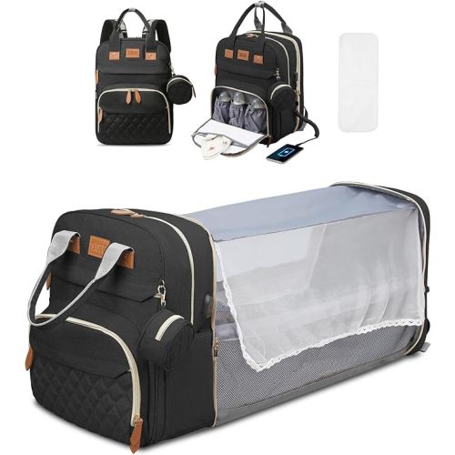 Diaper Bag Backpack, Large Diaper Bag with Changing Station, Baby Bag, New Mom Gifts, Lightweight Waterproof Unisex Diaper Bag with Insulated Pockets and USB Charging Port, Black