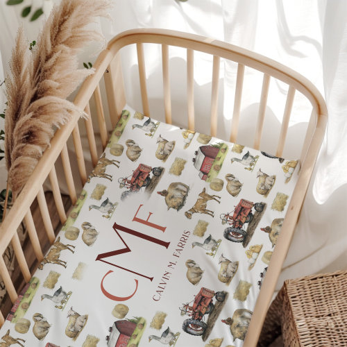 Country Nursery Decor Farm Crib Bedding Custom Monogram Crib Sheet Tractor Crib Bedding Farm Nursery Decor Personalized Tractor Bedding Boy