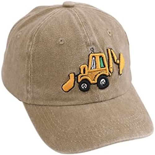 Cute Embroidery Excavator Kids Baseball Cap Adjustable Cotton Washed Vintage Cowboy Hat for Boys Girls Age 2-8