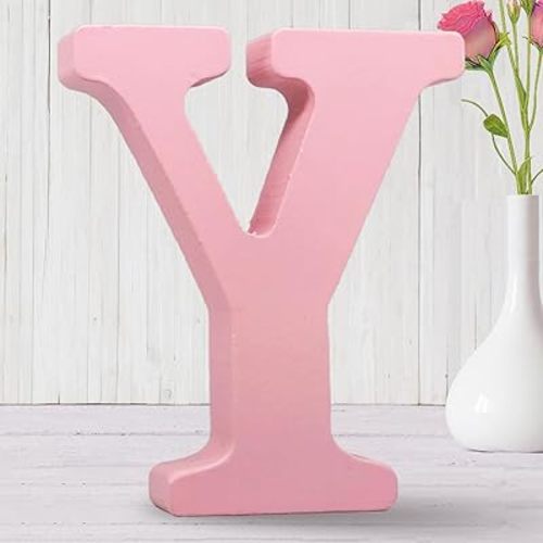 AOCEAN 8 Inch Pink Wood Letters Unfinished Wood Letters for Wall Decor Decorative Standing Letters Slices Sign Board Decoration for Craft Home Party Projects (Y)
