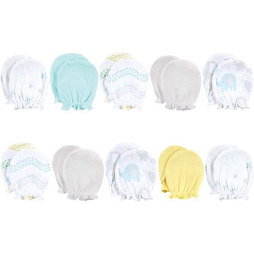 Luvable Friends Unisex Baby Cotton Scratch Mittens - One Size - Basic Elephant