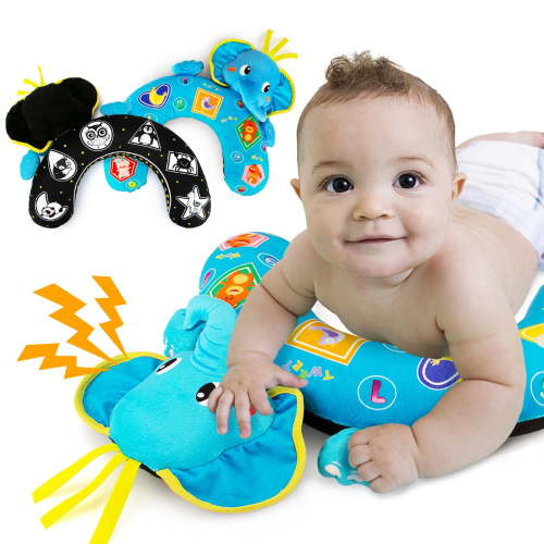 Simuch Baby Tummy Time Pillow Toy for Newborns Babies 0 3 Month, High Contrast Tummy Time Baby Sensory Toys, Cute Elephant Exterior, Baby Tummy Time Activity Toy with Numbers,Shapes, Animal Patterns