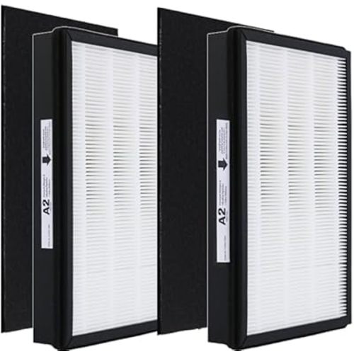 A2 Size H13 True HEPA Replacement Filter, Compatible with Filtrete Room Air Purifier Devices FAP-C02-A2, FAP-C03-A2, FAP-T03-A2, Part # 1150101, 2 HEPA + 2 Carbon pre-filters, 2 Pack