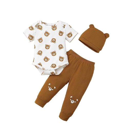 SUNNY PIGGY Baby Boy Clothes Newborn Infant Boys Outfits Romper Hat Pants 3PC Set 0-3 3-6 6-12 12-18 Month Clothing Gift