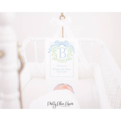 Baby Boy Watercolor Baby Name Sign | 8x10 Printable | Hospital Bassinet Newborn Name Card | Welcome Baby Announcement Monogram Wreath 20004