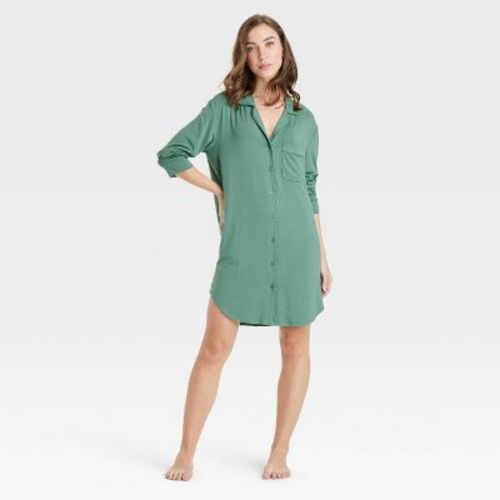Women's Cloud Knit Notch Collar Long Sleeve Nightgown - Auden™ Green 1x