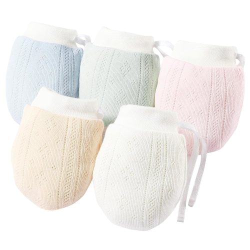 Newborn Mittens No Scratch 100% Cotton Mitts baby mittens 0-12months Drawstring 5Pack