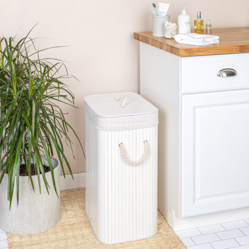 White Household Essentials Grove Bamboo Laundry Hamper with Handles & Reviews | Wayfair