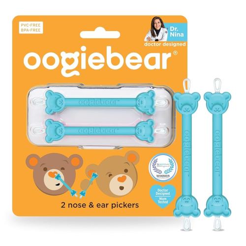 oogiebear: Baby Nose Cleaner & Ear Wax Removal Tool - Safe Booger & Earwax Removal for Newborns, Infants, Toddlers - Dual-Ended - Essential Baby Stuff, Diaper Bag Must-Have, 2 Pack Blue with CASE