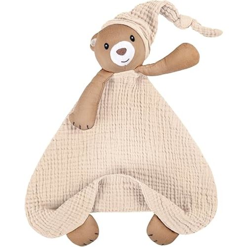 lulumoon Muslin Bear Lovey for Babies: Skin-Friendly Security Blanket for Self-Soothe - Newborn Gift for Baby Shower