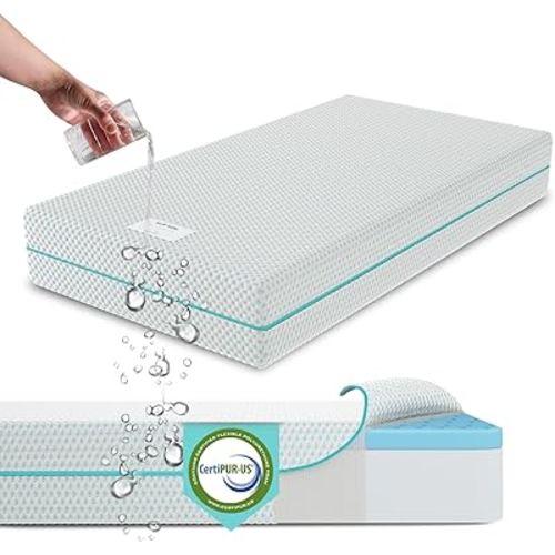 Sleepah 5.5” Crib & Toddler Bed Mattress Dual Sided Cooling Memory Foam – Waterproof Washable Breathable Soft Cotton Fabric – CertiPUR Firm Baby Mattress - Toddler Mattress Baby Crib Mattress (Blue)