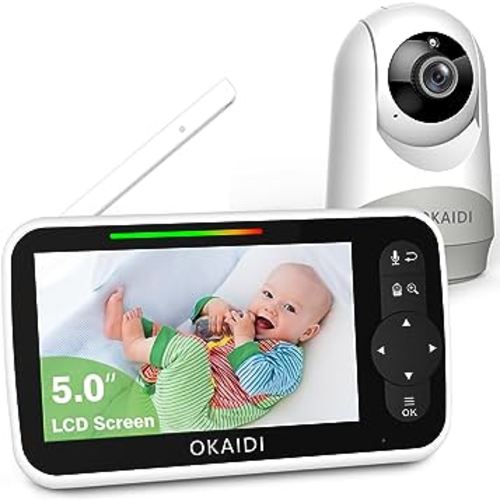 Baby Monitor with Camera and Audio, 5" Large Screen with 30-Hour Battery, 1000ft Range Video Baby Monitor, Remote Pan-Tilt-Zoom Baby Monitor No WiFi, Night Vision, VOX, 2-Way Talk, 8 Lullabies