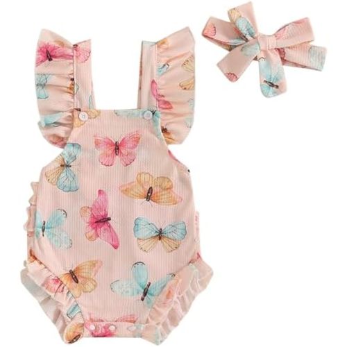 Mubineo Baby Girl Summer Clothes Ruffle Overall Romper Outfits Cute Sleeveless Overalls Rompers Newborn Outfit