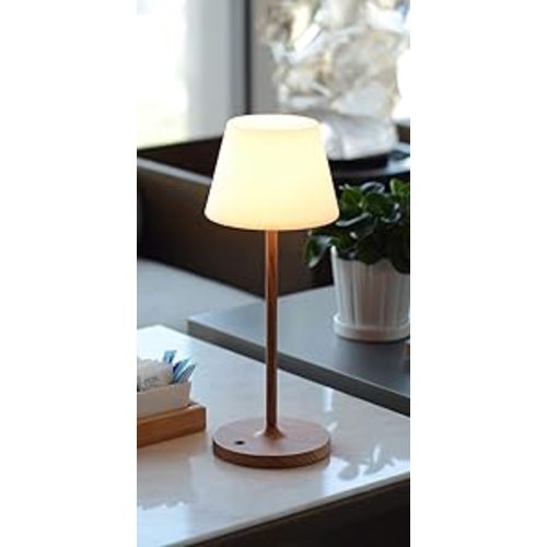 Outdoor Battery Operated Table Lamp Waterproof, 4000mAh Cordless Rechargeable, Touch Dimmable Desk Lamp, LED Night Light for Patio Camping Restaurant Home, H9.6in, Wood Grain
