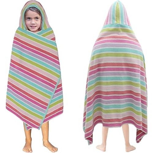 ORIGINAL KIDS Hooded Bath Towel Wrap - 100% Cotton Terry Large Oversized Hooded Kids Towel - Toddler Shower Pool Beach Towel - Super Soft Plush Absorbent Quick Dry Easy Care Gift - 30x60 - Pink Multi
