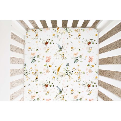 Wild Flower Nursery Bedding, Boho Floral Crib Bedding, Wildflower Mini Crib Sheet, Mustard Wild Flower Crib Bedding, Girl Crib Bedding - ViG