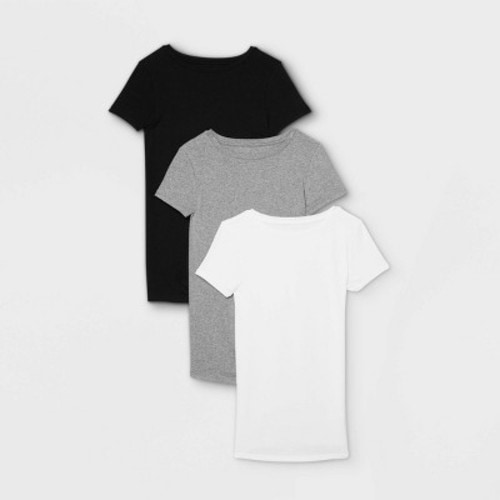 Short Sleeve Round Neck Non-Shirred 3pk Bundle Maternity T-Shirt - Isabel Maternity by Ingrid & Isabel™ Black/White/Gray XL