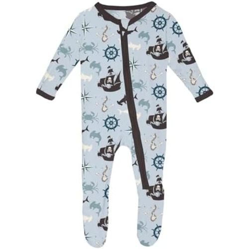 KicKee Print Footies with Zipper, Super Soft One-Piece Jammies in Our Nautical Mini Seasonal Prints